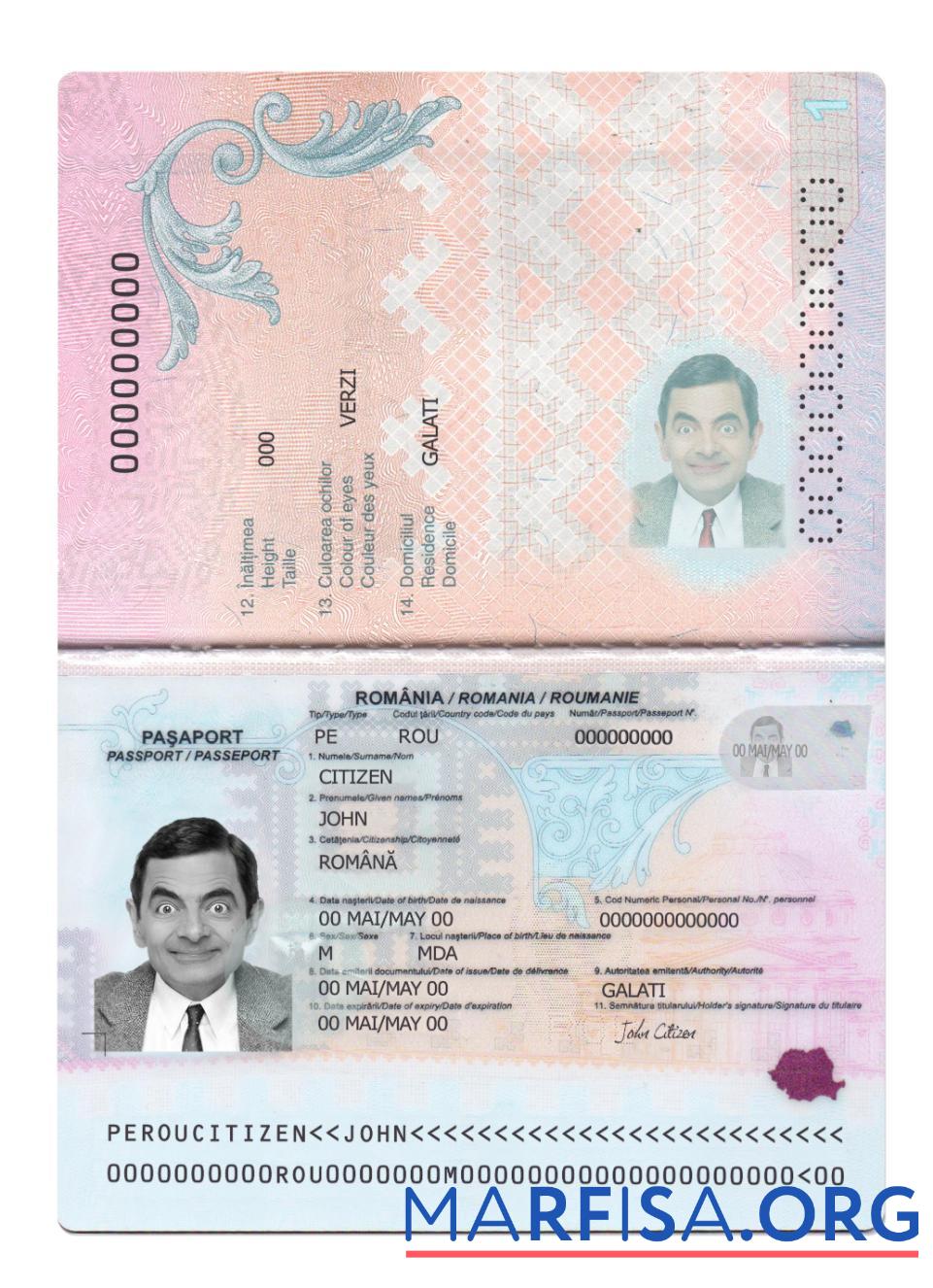 Realistic Romania passport 2021 present real example